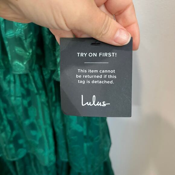 Lulus Glory Hunter Green Floral Jacquard Tiered Maxi Dress NWT Sz S - Picture 7 of 11